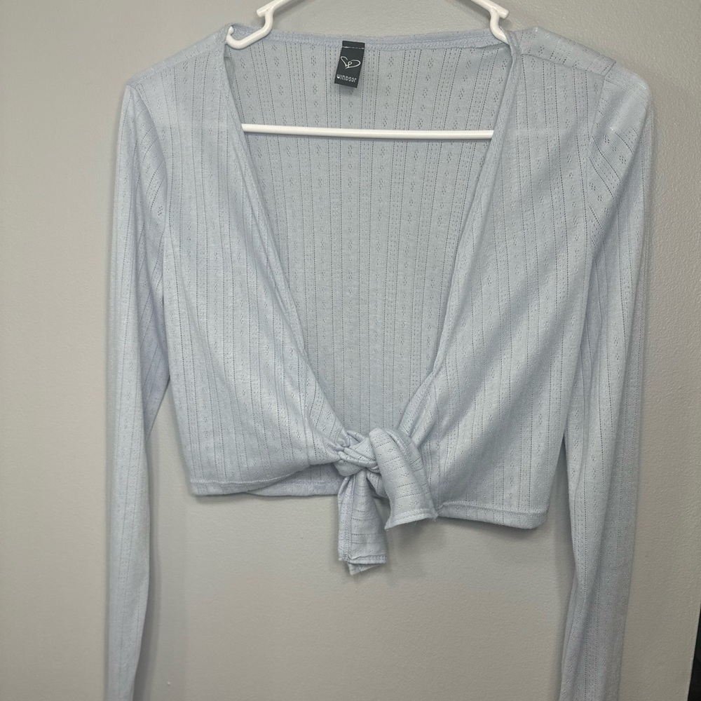 Windsor size small light blue wrap top